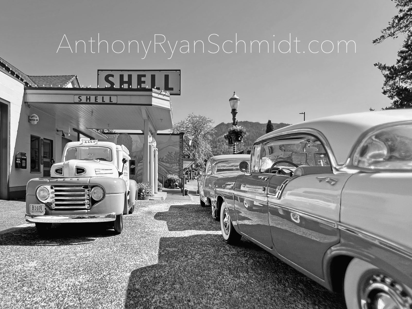 1966 Chevy Bel Air and 1948 Ford F-1 at the Shell Gas Station Issaquah, Washington